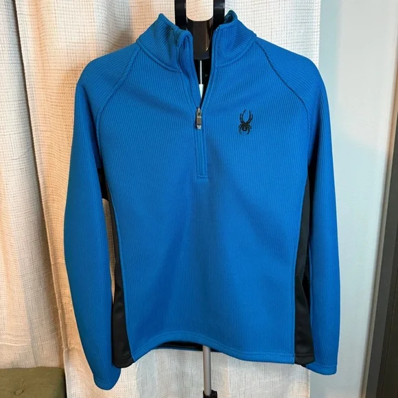 Spyder Men's Blue and Black Half-Zip Sweater - Picture 1 of 4